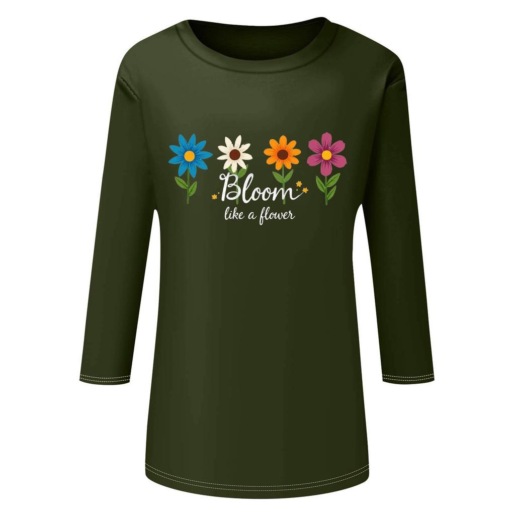 Women's Fashionable Casual Three Quarter Sleeve Printed Collar Pullover Top