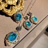 2026 Court Style Two-color Gold Hollow Craft Inlaid Pink Diamond Pendant Royal Blue Stud Earrings Colored Treasure Ring Set