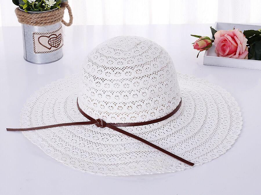 Summer Foldable Cotton Beach Bow Sun Hats For Women Fashion Floppy Elegant Beach Visor Hat Ladies Lace Hollow Straw Hat