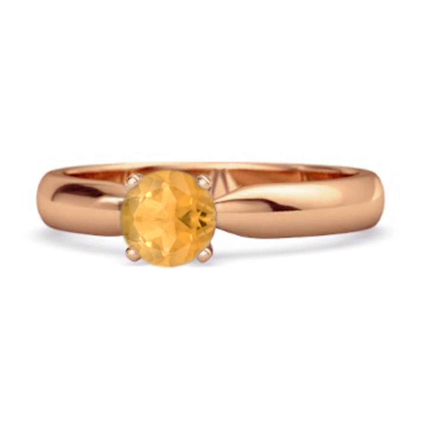 Citrine Solitaire Classic Minimalist Ring - 925 Sterling Silver Rose Gold Vermeil 10 ярко-розовый