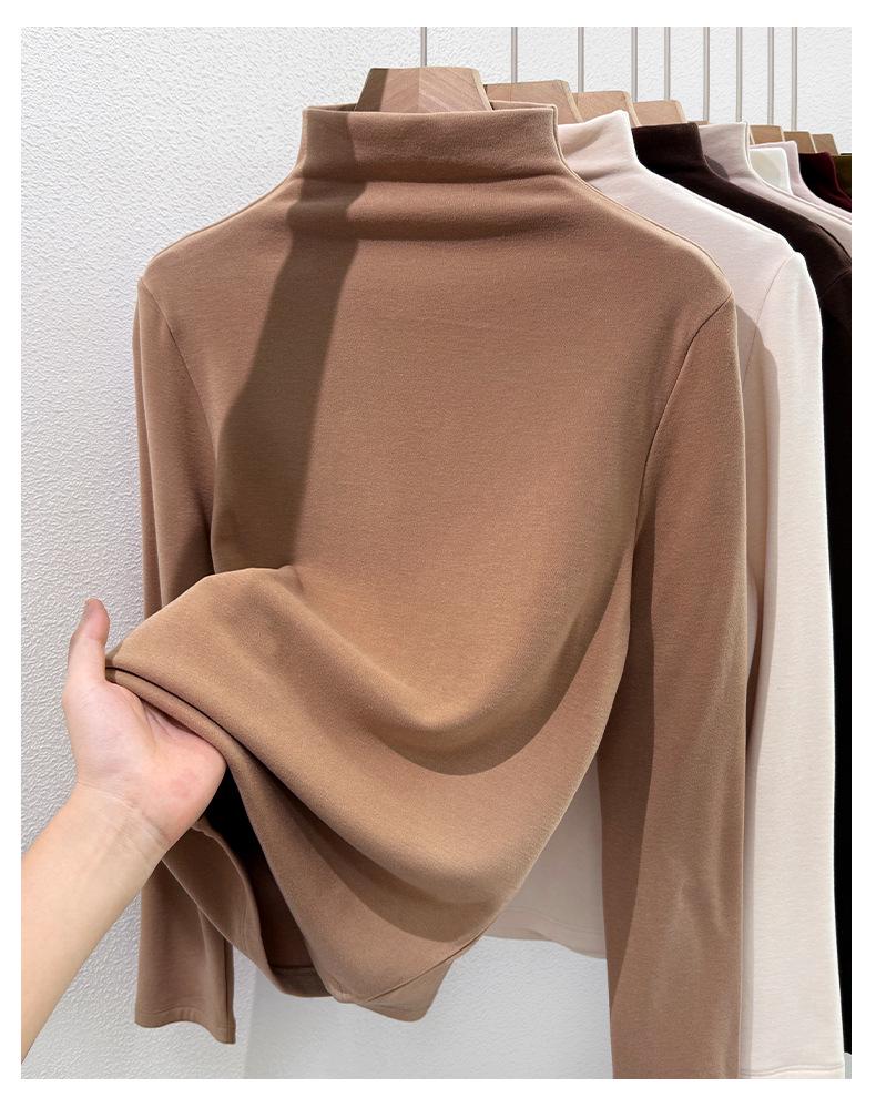 Silk Half-High Collar Women's Base Layer: 2025 Autumn/Winter Velvet Lambswool Warm T-shirt.