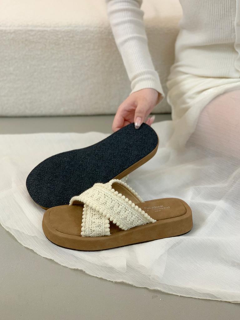 Thick-soled Cross-strapped Knitted Slippers Women's Outer Wear Summer Retro Niche Boken Shoes Open-toed Beach Vacation Cool Slippers