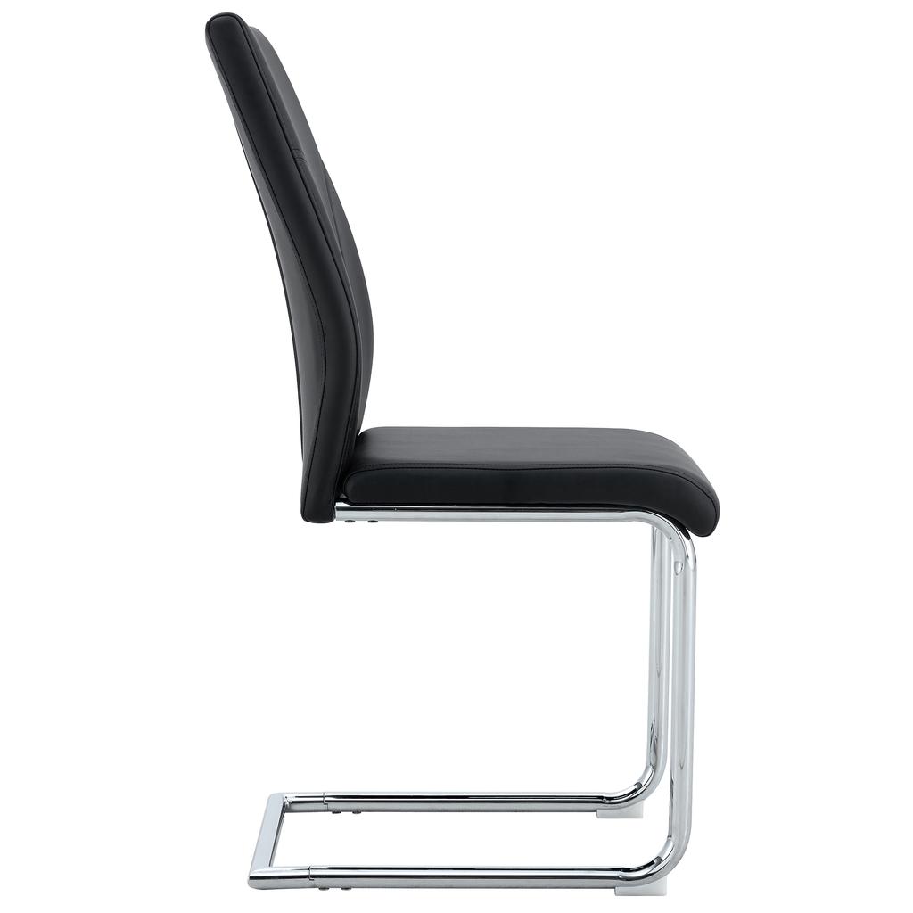 Dining Chairs, Black PU Material, Set of 2. Chair Legs, Silver Metal. Offices, Restaurants, Kitchens, Conference Rooms and Other Environments.