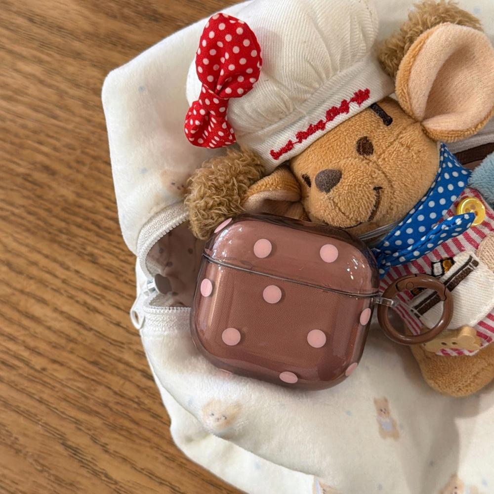 Niche semi-transparent pink brown polka dots are suitable for airpodspro 1st generation 2nd generation 3rd generation 4th generation bluetooth headset