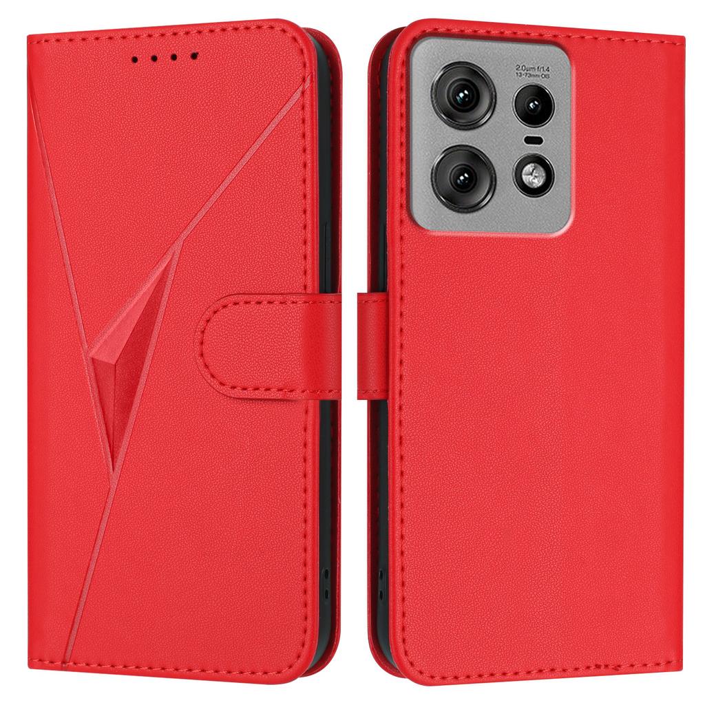 For Motorola Edge 50 Pro 5G Case Triangle Imprint Leather Phone Cover with Lanyard