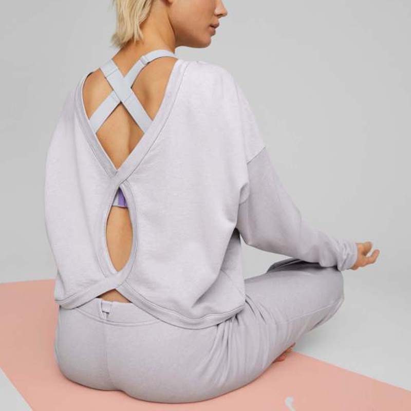 Puma Studio Plastic Free French Terry Sweatshirt Solid Color Logo Hollow Design Long Sleeve Sweatshirt Women Sweatshirt Light-Purple 523694-68