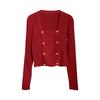 Red Sweater Inner Sweater Women's Autumn New Versatile Square Neck Knitted Sweater