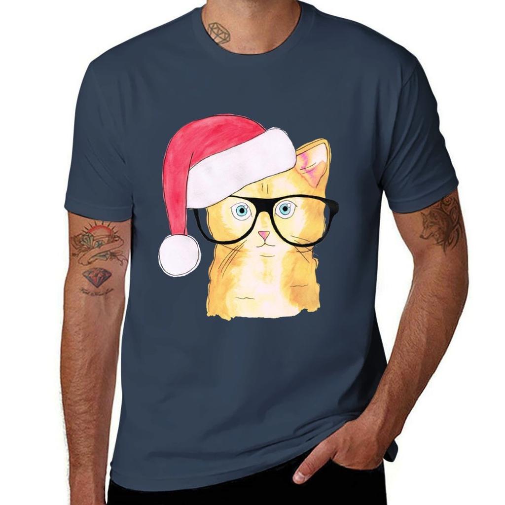 Christmas Cat Tshirt Comfortable Workout Short Sleeve Shirt