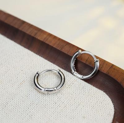 Men's 925 Silver Hoop Earrings: Epoxy Layered Design, Plain Ear Cuffs, Sterling Silver