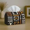 1pc Tissue Box Holder Featuring an African Tribal Geometric Pattern In Ethnic Black And Brown Abstract Design, Made from Durable Polyester. Perfect Fo