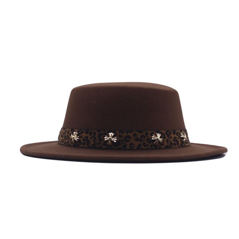 New big-brimmed top hat men's and women's retro British flat-top flat-brimmed woolen hat sun hat