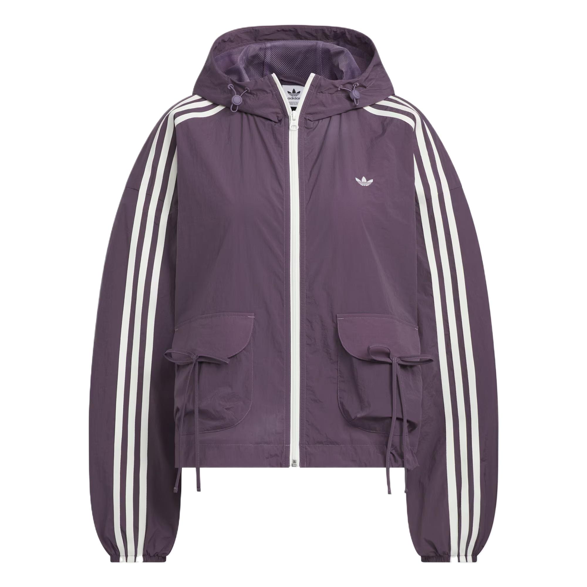 adidas Originals Women s Dark Purple 3-Stripes Cargo-Style Hooded Windbreaker KB8965 L