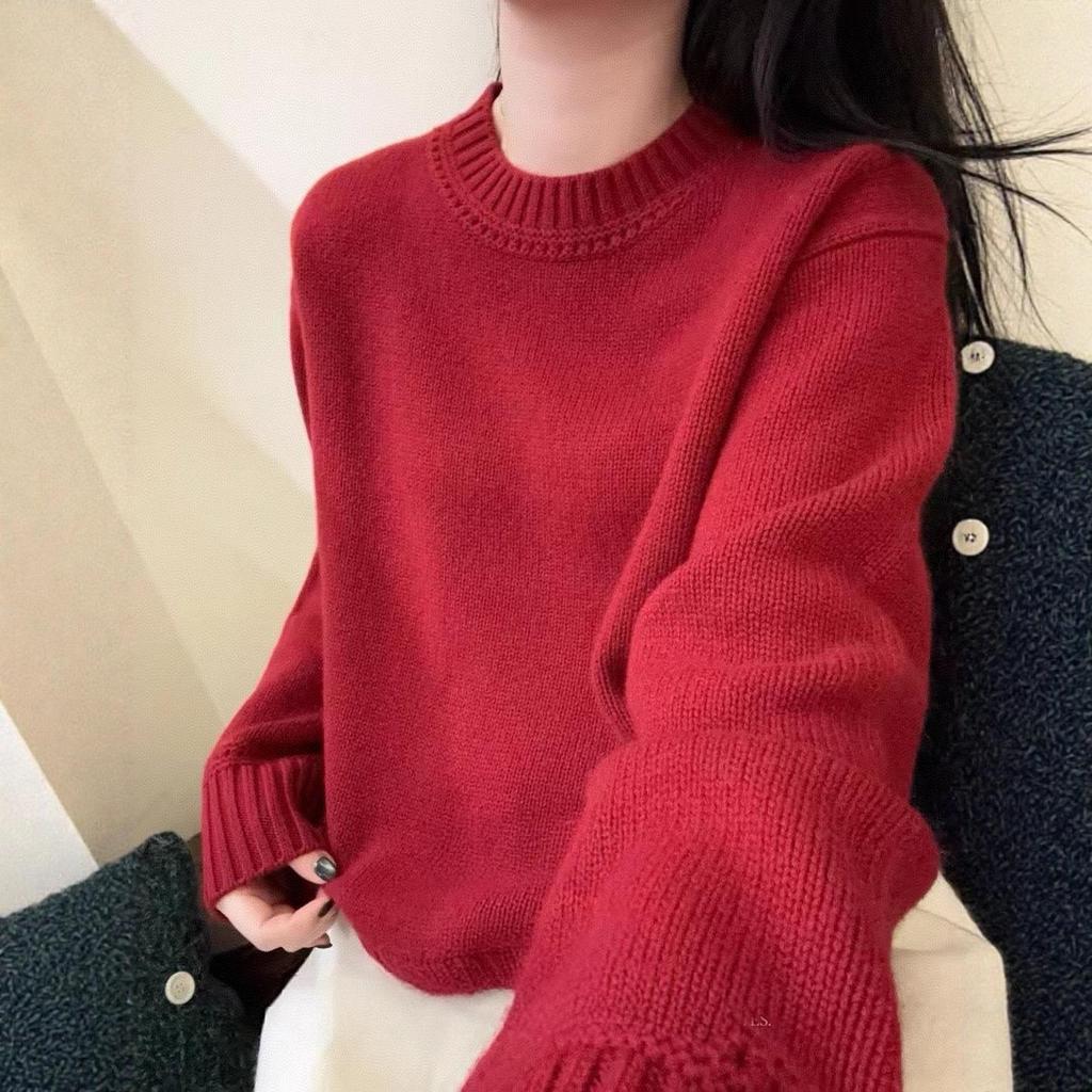 Women's Thick Wool Sweater - Round Neck, Loose Fit, Soft & Fluffy, Drop Shoulder Sleeves, Casual Style, Perfect Outerwear Cashmere Layer.