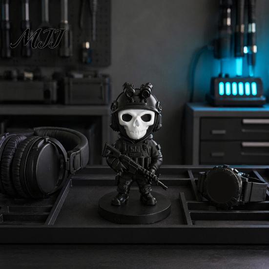 Creative Birthday Gift for Him 3D Printed Skeleton Figurine, Funny Soldier Statue with Small Ghost Figurine Weapon, Collectible Ornament Home