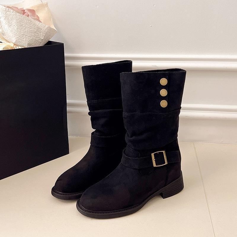 

Women s shoes brown western cowboy women s stack boots high heel Martin boots fall winter 2025 new belt buckle short 40 чёрный