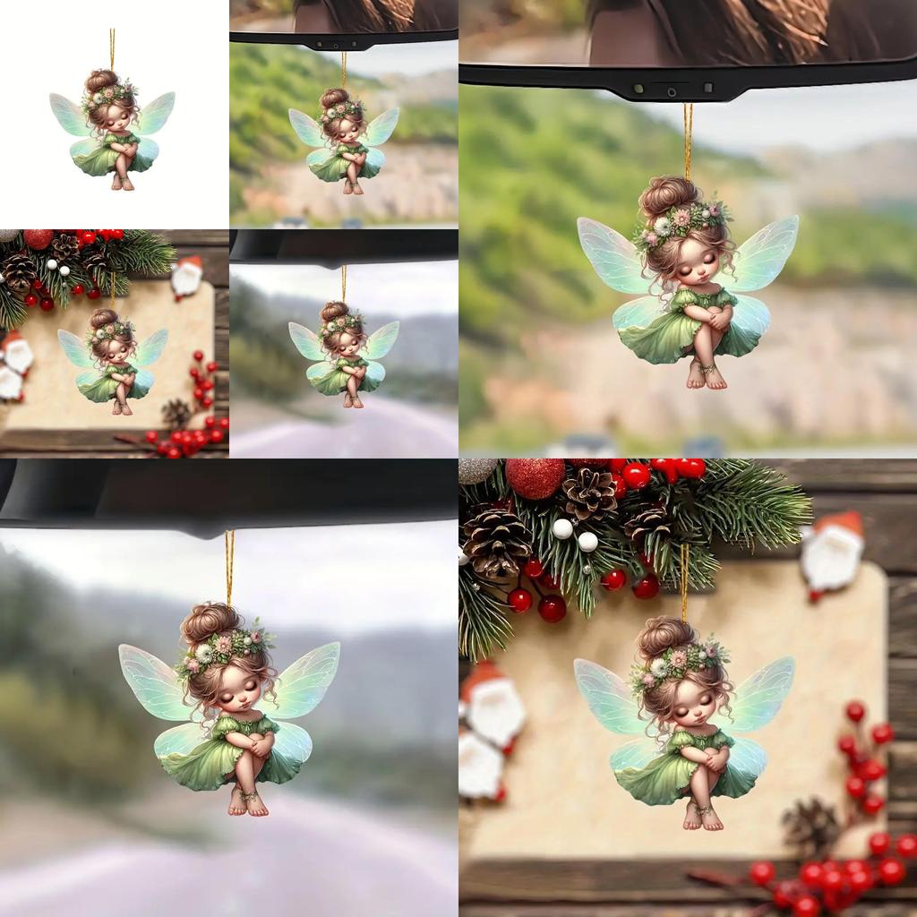 Adorable Green Fairy Acrylic Pendant Car Mirror Decoration Keychain Charm Accessory