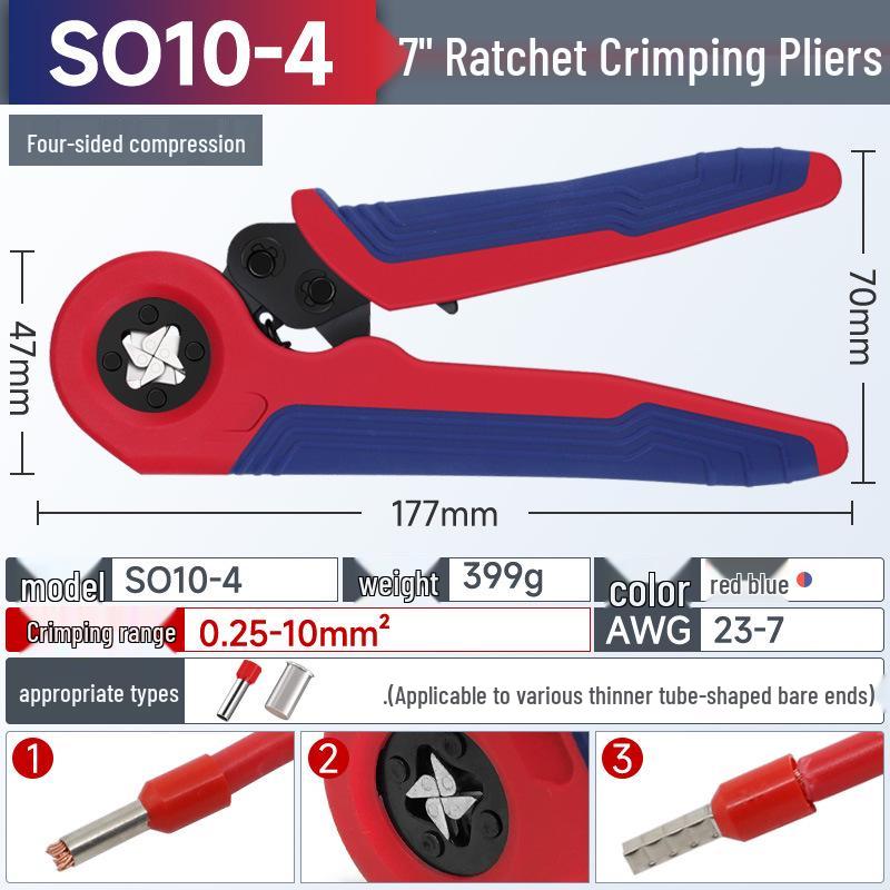 Electrician's Quad-Sided Crimping Pliers for Cold Press Copper and Wire Lugs, Terminals.