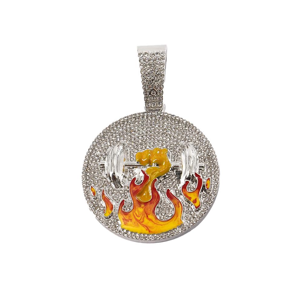 Fire and Dumbbell Fashion European and American Hip Hop Pendant As A Symbol of Power for Men's Trendy Brand Accessories
