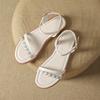 Fashion Pearl Rivets Flat Sandals Women Ankle Strap Gladiator Sandalias Narrow Band Summer Beach Shoes Sandalias De Mujer Verano 2025