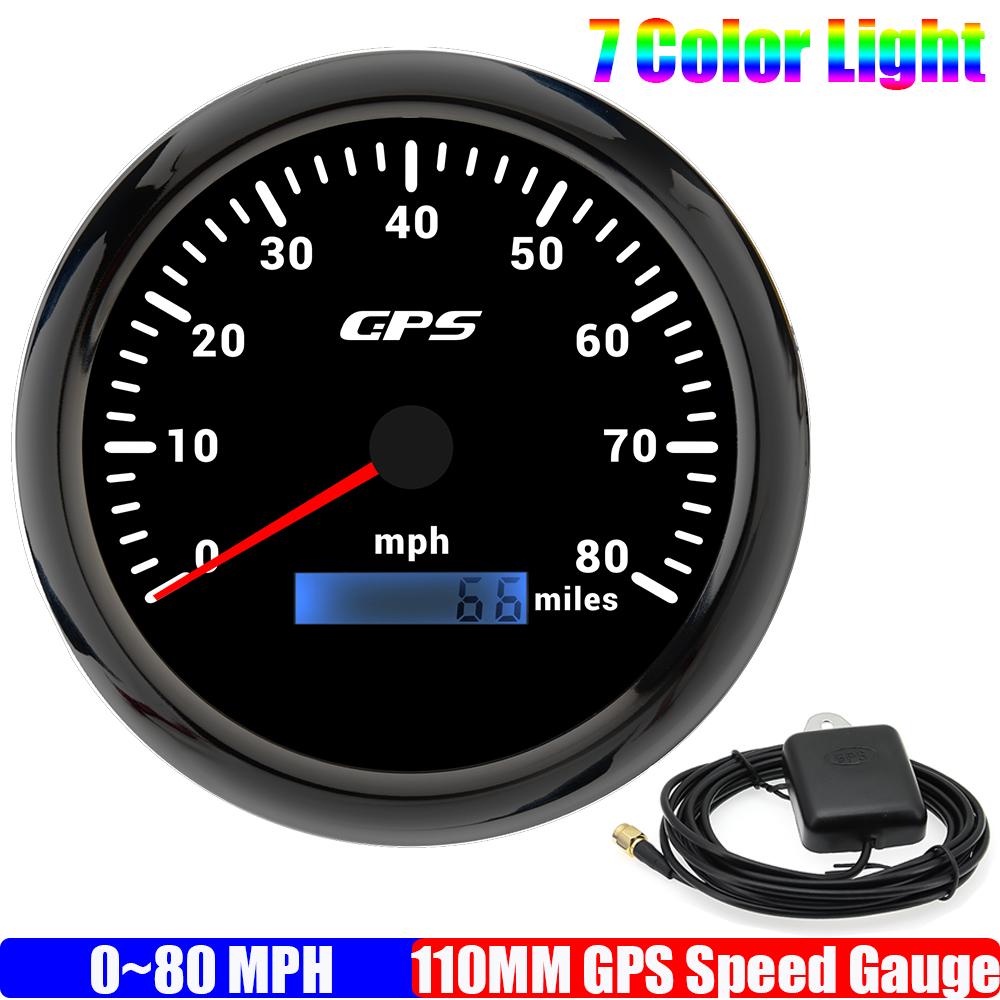 ZMFJH Auto Car Boat 110mm GPS Speedometer Gauge with Antenna 7 Color BackLight 80MPH,120MPH,160MPH Speed Meter Mileage 9-32V