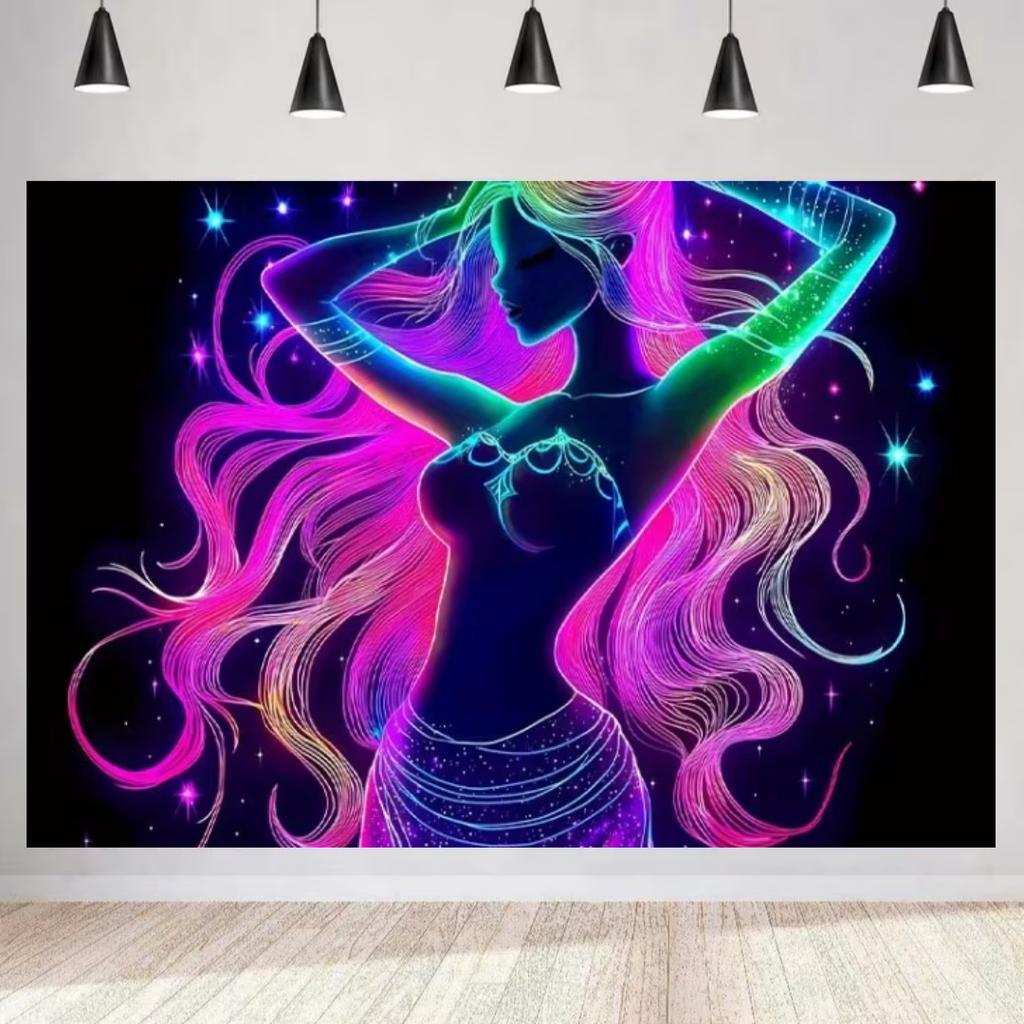 Colorful Sparkling Animals and Scenery Backdrop Coconut Tree Starry Sky Universe Banner living Room Decoration Photography Prop