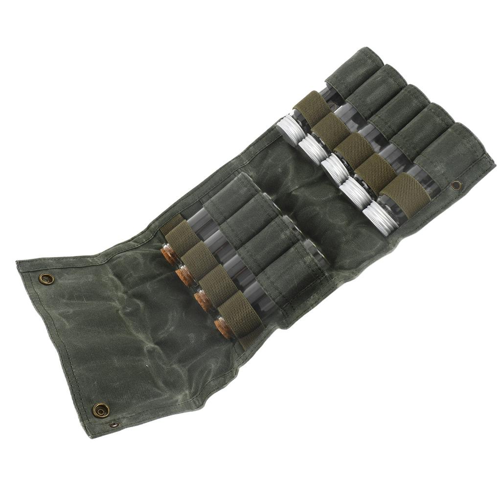 Tragbare Gewürztasche Mehrzweck-Leinwand-Gewürzlagerbeutel mit 9 Gewürzgläsern für Outdoor-Camping-Reisen OD-Grün