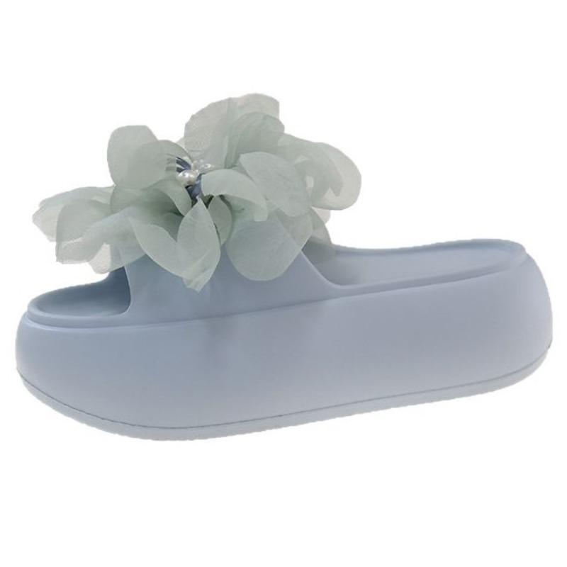 Fashion Comfort Platform Slides for Women Spring Summer Outdoor Beach Slippers Thick Bottom Slip on Sandals Lace Flower Decor Shoes