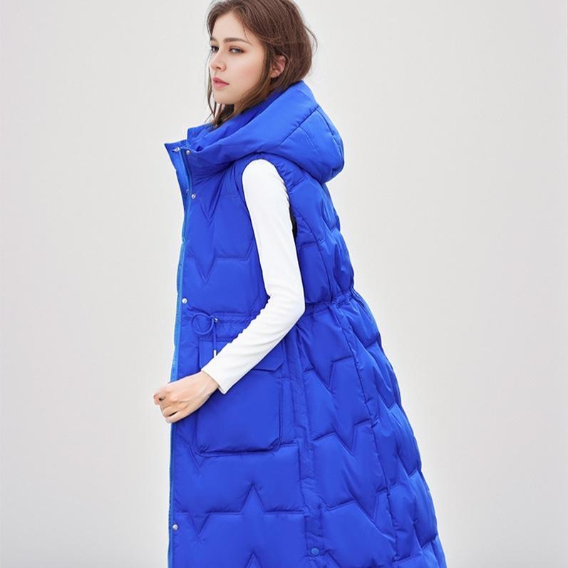 2026 Winter Women's Sleeveless Cotton Jacket Female Casual Hooded Long Over Knee Cotton Vest Jacket Women Thicken Warm Coats