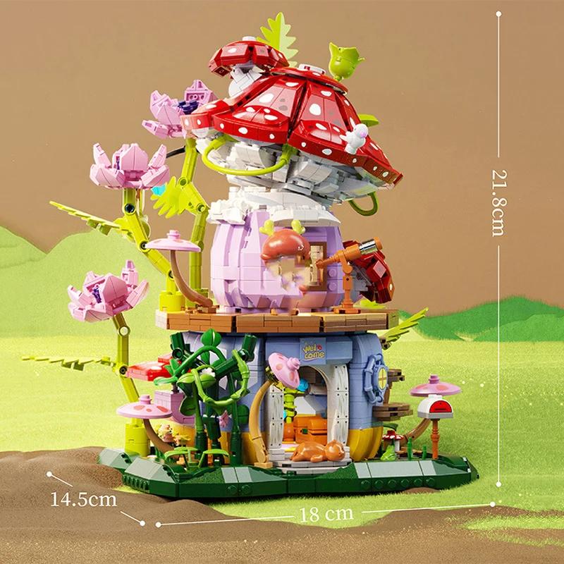 Flowers Carrot House Mushroom House Mini Building Blocks Carrot Forest House Bricks Set With Lights Children's Toys Gifts