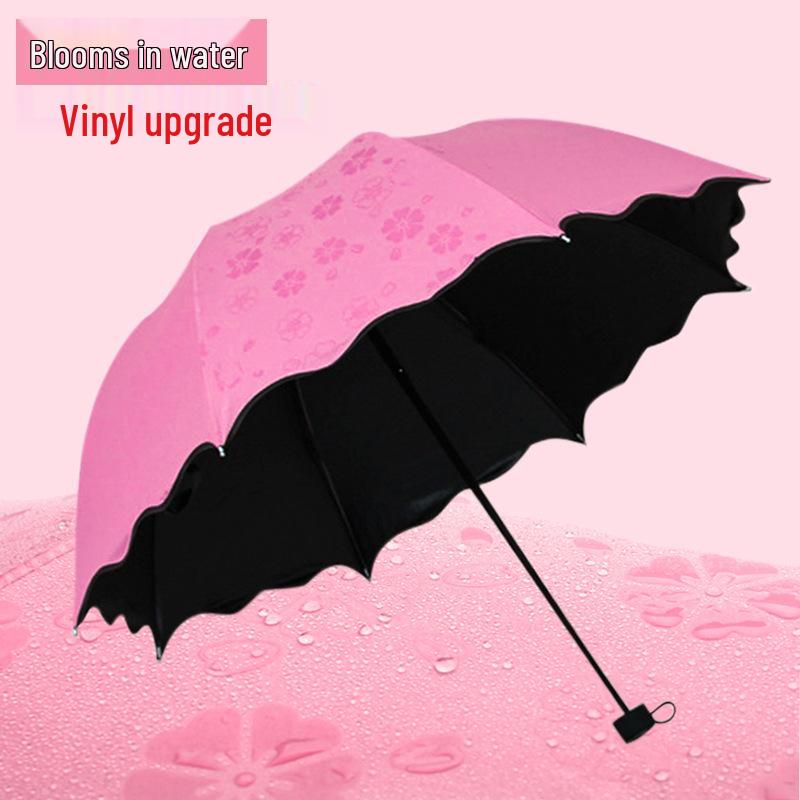Women's Dual-Use Umbrella: Rain or Shine, Thickened, Three-Fold, with UV Protection and Customizable Logo Printing.