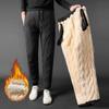 Men's Large Fleece-Lined Cotton Trousers - Warm, Thickened for Cold Weather