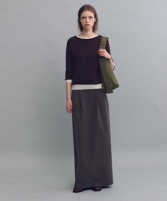 AUBOUR Tuck Maxi Wool Skirt (Dusty Brown)