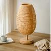 Kleine Rattan-Tischlampe, stufenlos dimmbare Nachttischlampe, Vintage-Nachttischlampe aus Korbgeflecht, für Schlafzimmer, Wohnzimmer, Schreibtisch