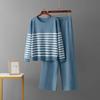 2025 Spring and Autumn New Casual Fashion Set Fashionable Age-Reducing Striped Knitted Top Wide-Leg Trousers Two-piece Set Women
