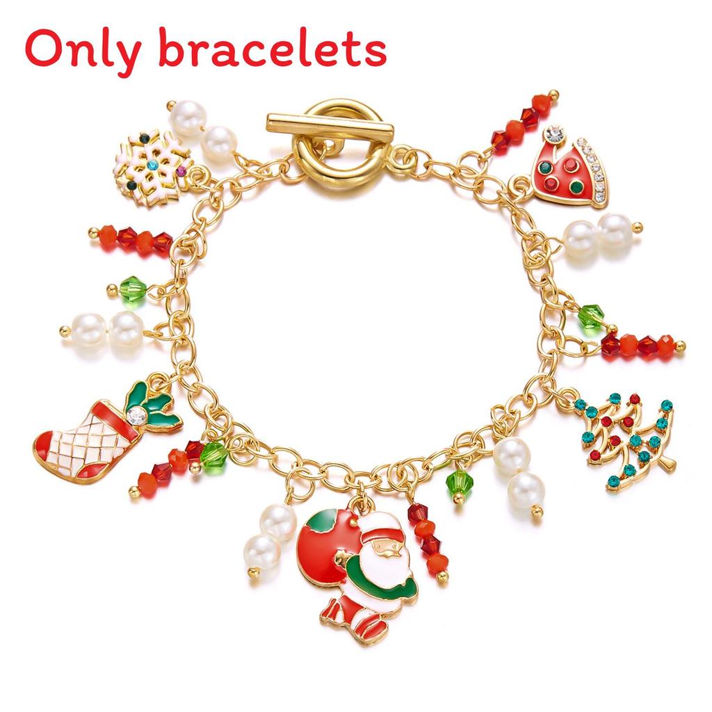 Pulseira de Charme de Natal Para Mulheres Com Pingente de Floco de Neve Veado Papai Noel Feita à Mão