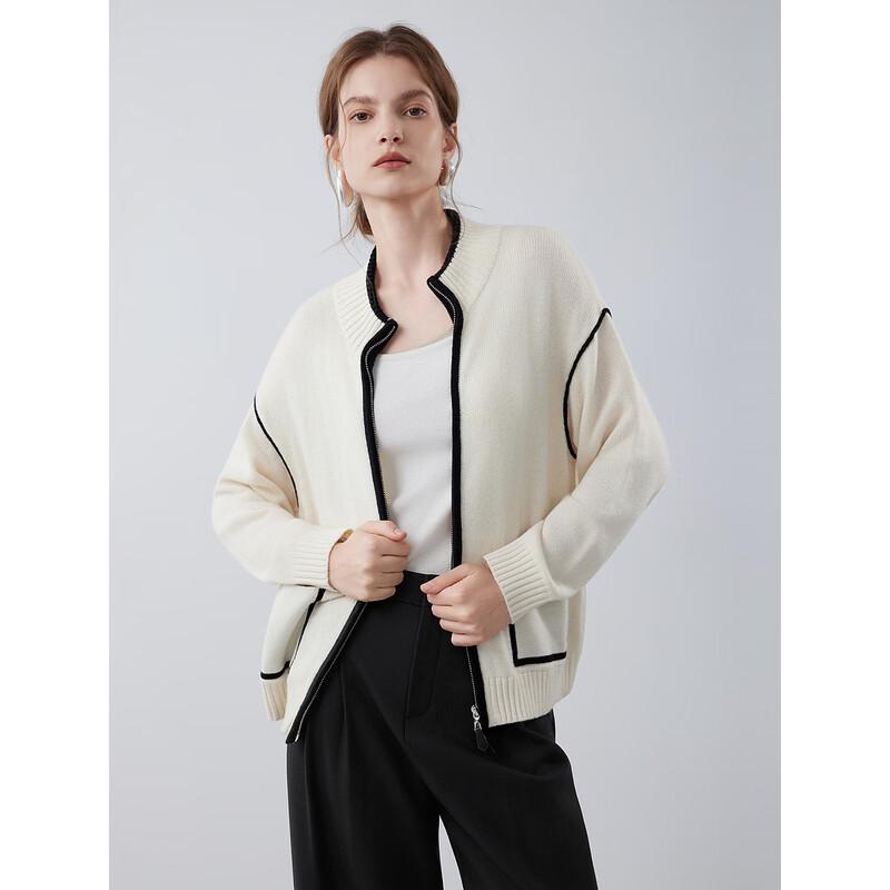 ELLE Women s Vintage Color-Block Wool Blend Knit Cardigan S