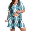 Women's Casual Loose Fit Two Piece Set Short Sleeve Top and Drawstring Shorts Plus Size Plaid Pattern Lounge Wear Sleepwear