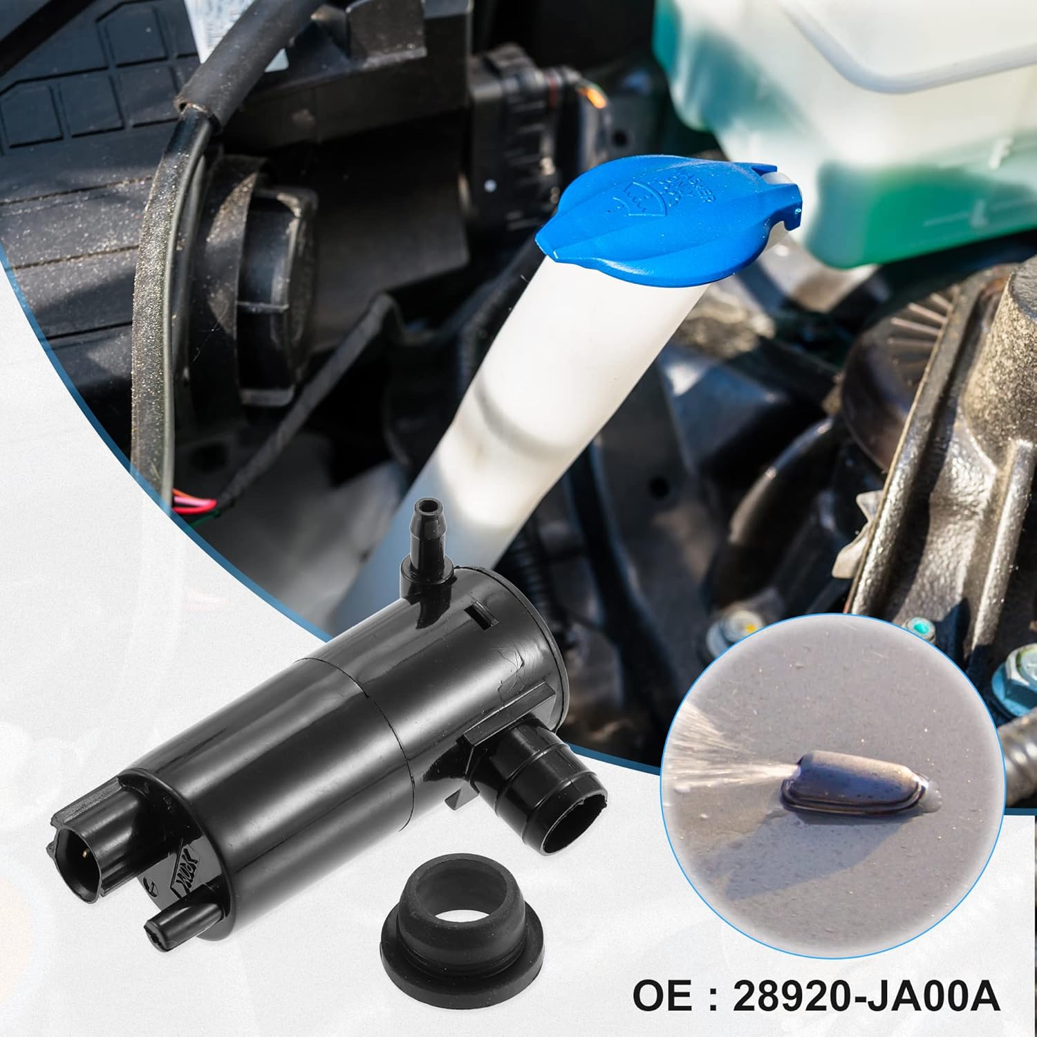 ACROPIX Windshield Washer Motor Pump with Grommet for Nissan Altima Rogue Maxima NV200 Versa - Pack of 1 Black