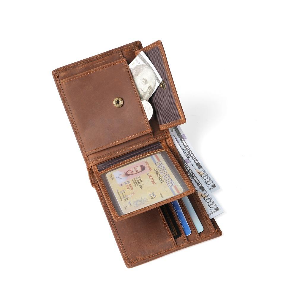 Anti Theft Brush Retro Zero Wallet Genuine Leather Wallet Men's Three Fold Card Bag Short Cowhide Men's Wallet