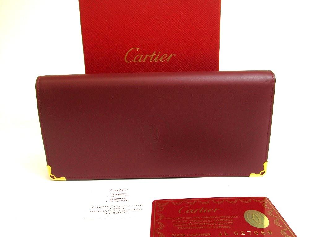 Оригинальный кошелек Cartier Must de Cartier из бордовой кожи, бифолд, длинный #a741 Восстановленный
