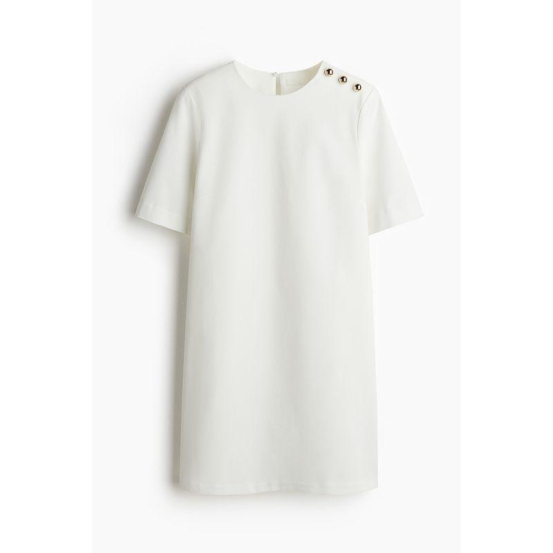 

HM Women s Clothing Dress 2025 Autumn New Fashion Casual round Neck Minimalist Loose Short Sleeve A- line Skirt 1247028 White 155/80(XS)