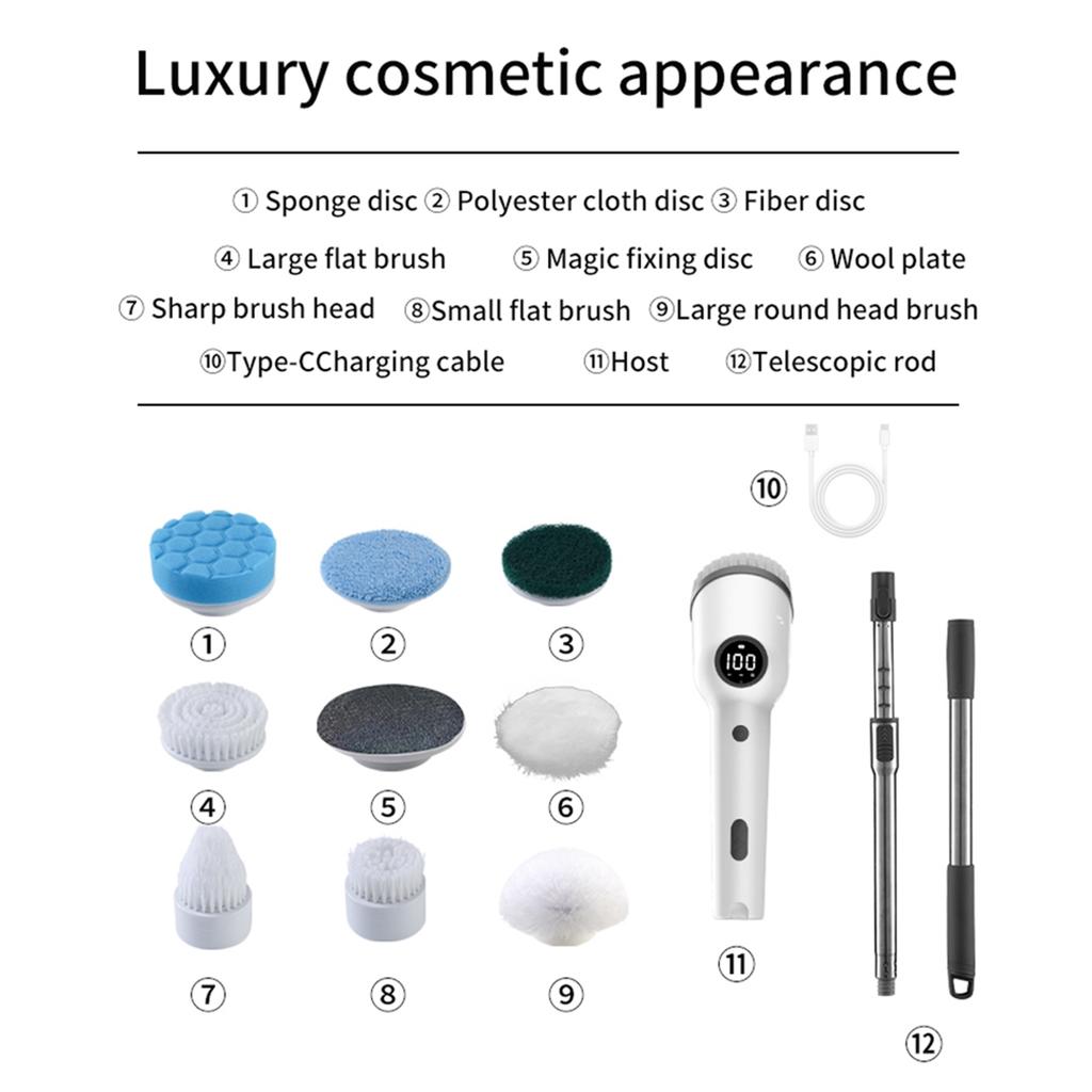 Cordless Electric Spin Scrubber 360 Degrees 3 Speeds Power Cleaning Brush Scrubber with 8 Replaceable Brush Heads and