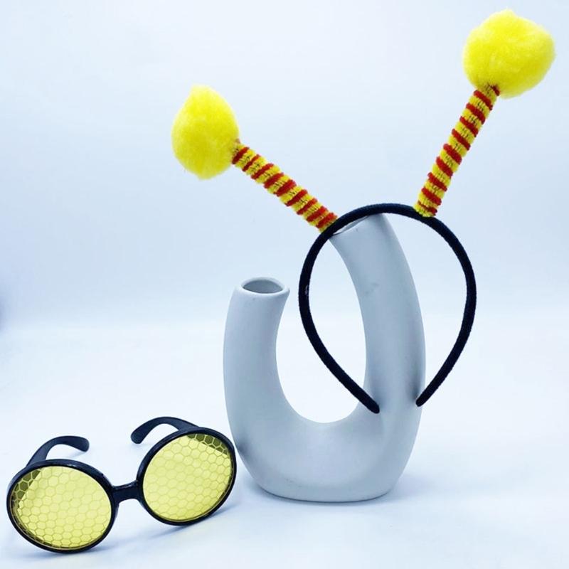 1set Cute Students Halloween Cartoon Bee Hairhoop & Sunglasses for Cosplay Party