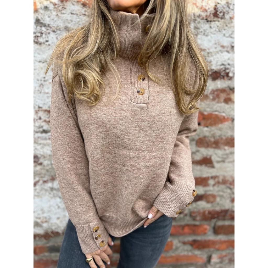 2025 Autumn Winter New Women's Turtleneck Knitted Sweater Solid Color Button Loose Casual Pullover