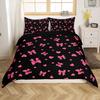 Set Biancheria da Letto Stampa Cuori con Fiocco Rosa su Base Nera Copripiumino Stile Coquette Carino Coperta Trapuntata Federe Senza Lenzuolo per Ragazze Teen