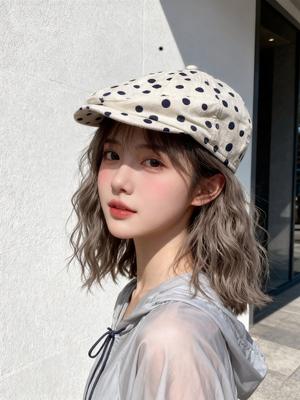Dünne Baumwoll-Schiebermütze für Damen Koreanisches Vintage-Pünktchen-Design Sonnenblende Hut Große Größe Schmeichelhaftes Barett Frühling Sommer