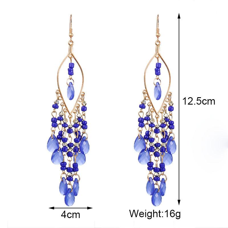 Ethnic Long Acrylic Water Drop Earrings for Women Retro Boho Gold Color Hollow Tassel Earrings Bijoux Femme Accessories