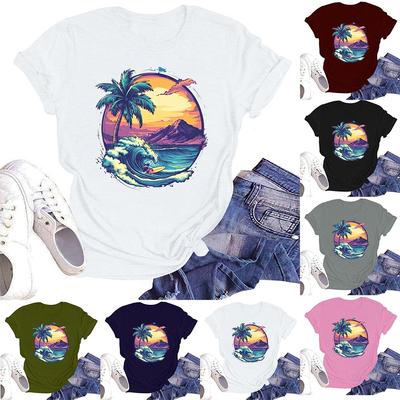 Γυναικείο Casual Φαρδύ Μπλουζάκι με Πρίνατ Μπλούζα Πουλόβερ με Στρογγυλή Λαιμόκοψη Κοντομάνικο Τοπ