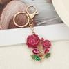 Bling Rose Keychain for Women Rhinestone Flower Keyring Accessory Sparkling Bag Charm for Purse