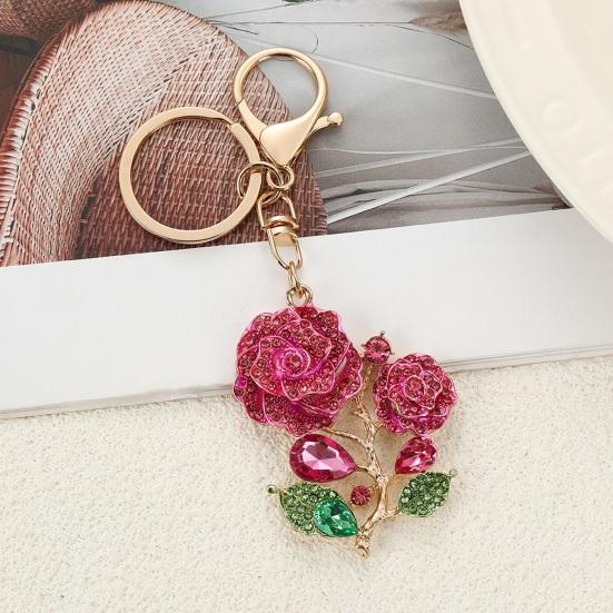 Bling Rose Keychain for Women Rhinestone Flower Keyring Accessory Sparkling Bag Charm for Purse
